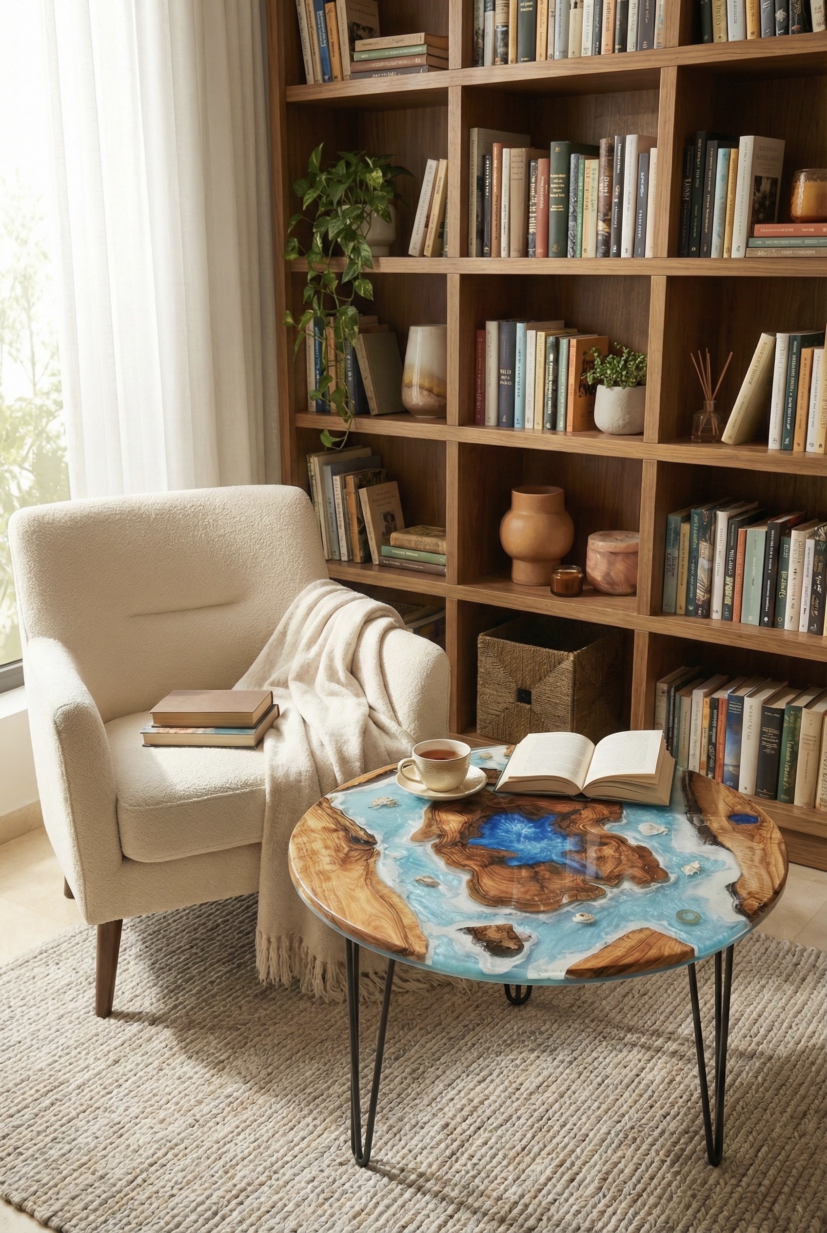 [תמונת שולחן סלון אפוקסי כחול]